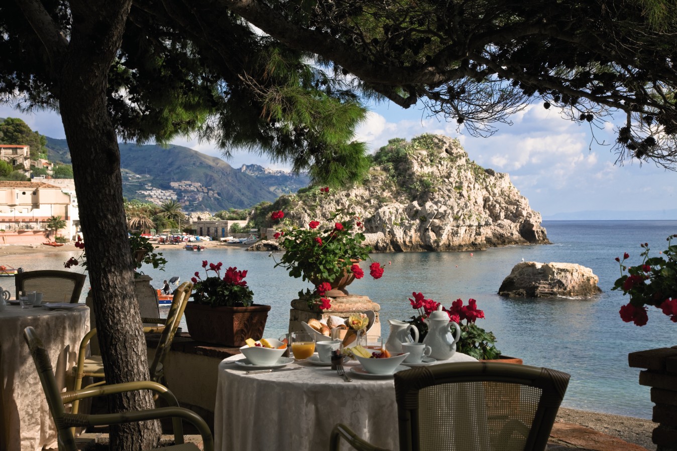 The Oliviero Restaurant, at the Belmond Villa Sant’Andrea, is famous for its seafood specialties. The hotel enjoys a prime slice of Sicilian real estate.