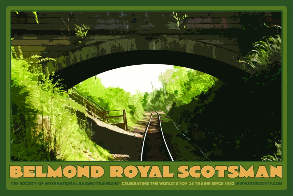 The Belmond Royal Scotsman has just passed under a tunnel in IRT President Eleanor Flagler Hardy’s photo from the train’s rear, outdoor platform.