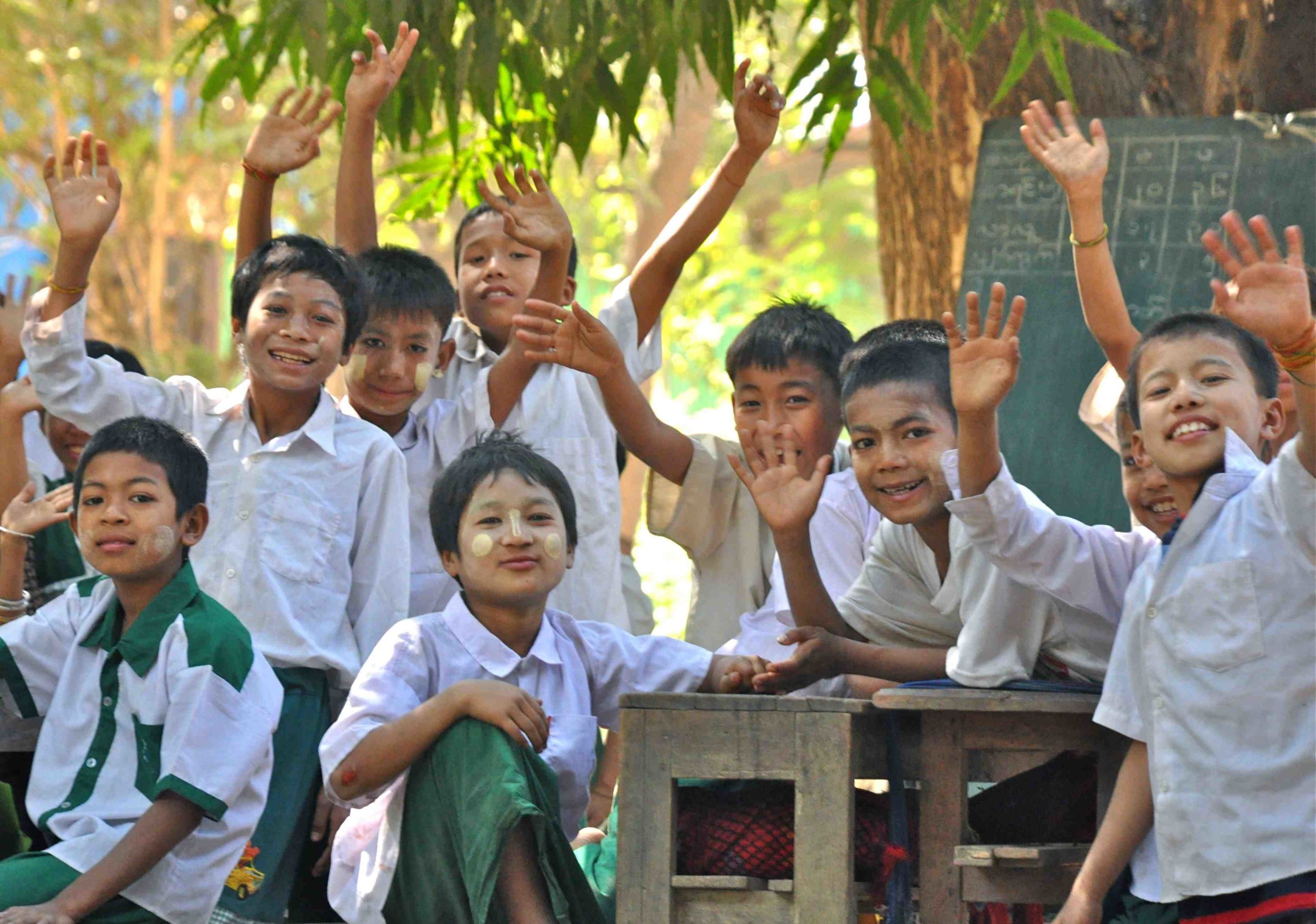 School children greet Orcaella guests during a shore excursion. All photos by Owen & Eleanor Hardy 