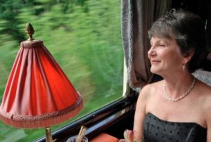 Eleanor Hardy aboard the Venice Simplon-Orient-Express.