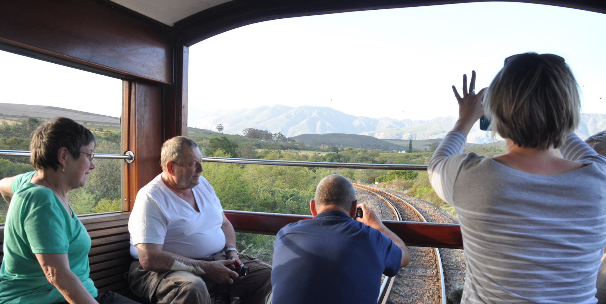 Taking photos from Rovos Rail's observation platform.