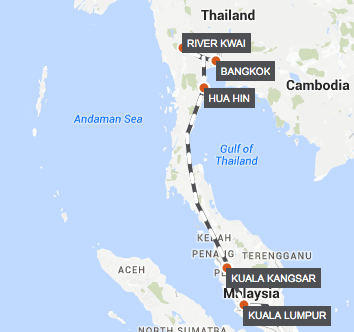 Kuala Lumpur-Bangkok by Luxury Train map