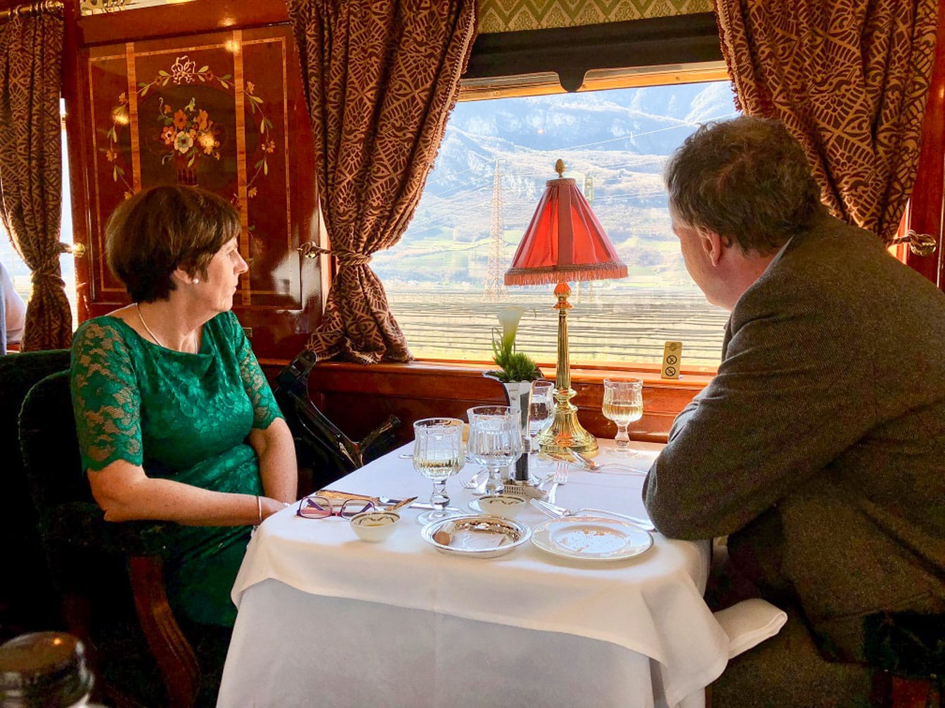 Guests dining on the Paris to Istanbul Annual Journey on the Venice Simplon-Orient-Express journey