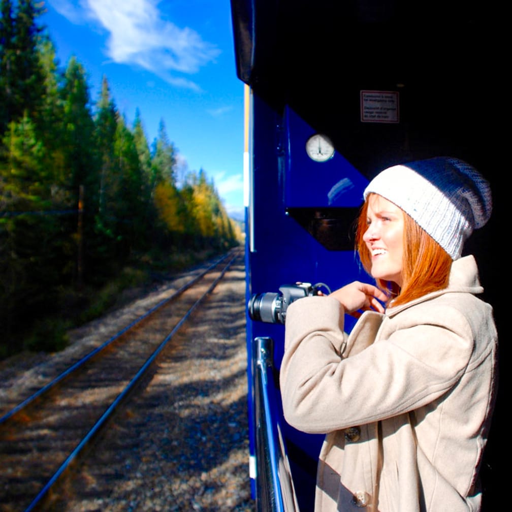 Woman admiring views on the Trans-Canada Rail Adventure: Vancouver-Toronto journey