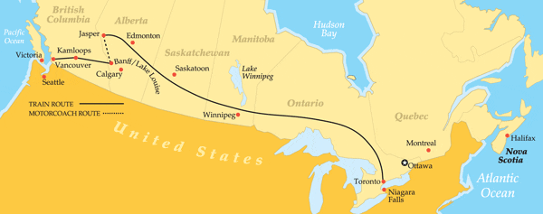 Trans-Canada Rail Adventure: Vancouver-Toronto map