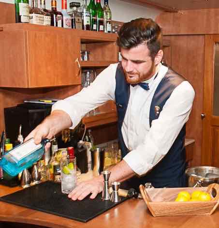 Bartender in GE Danube Express bar car