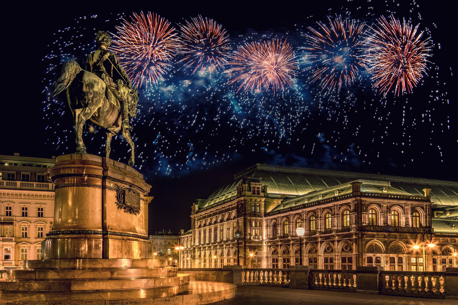 Fireworks on New Year's Eve in Vienna, Austria.