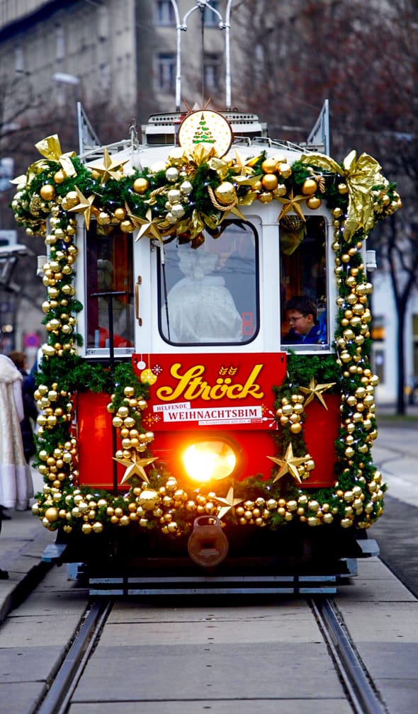 Decorated train on the New Year's in Vienna aboard the Danube Express journey