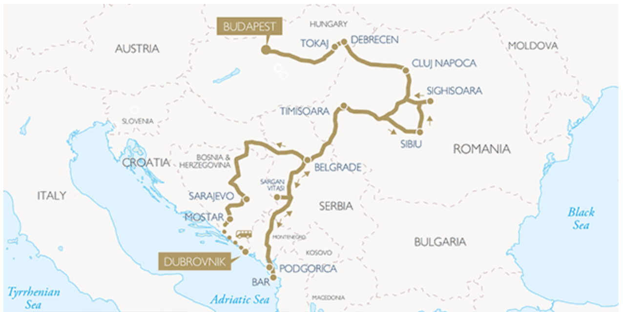 Map of Dalmatian Express journey on the Golden Eagle Danube Express