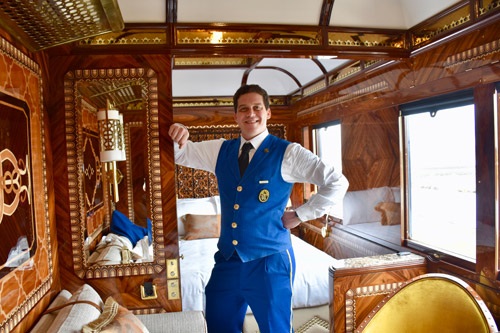 Senior steward Francesco preps Grand Suite 'Istanbul' in preparation for its very first guests. IRT Photo by Rachel M. Hardy.