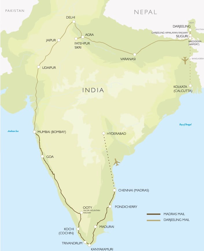 Madras Mail: Mumbai to Hyderabad by Luxury Deccan Odyssey Train map