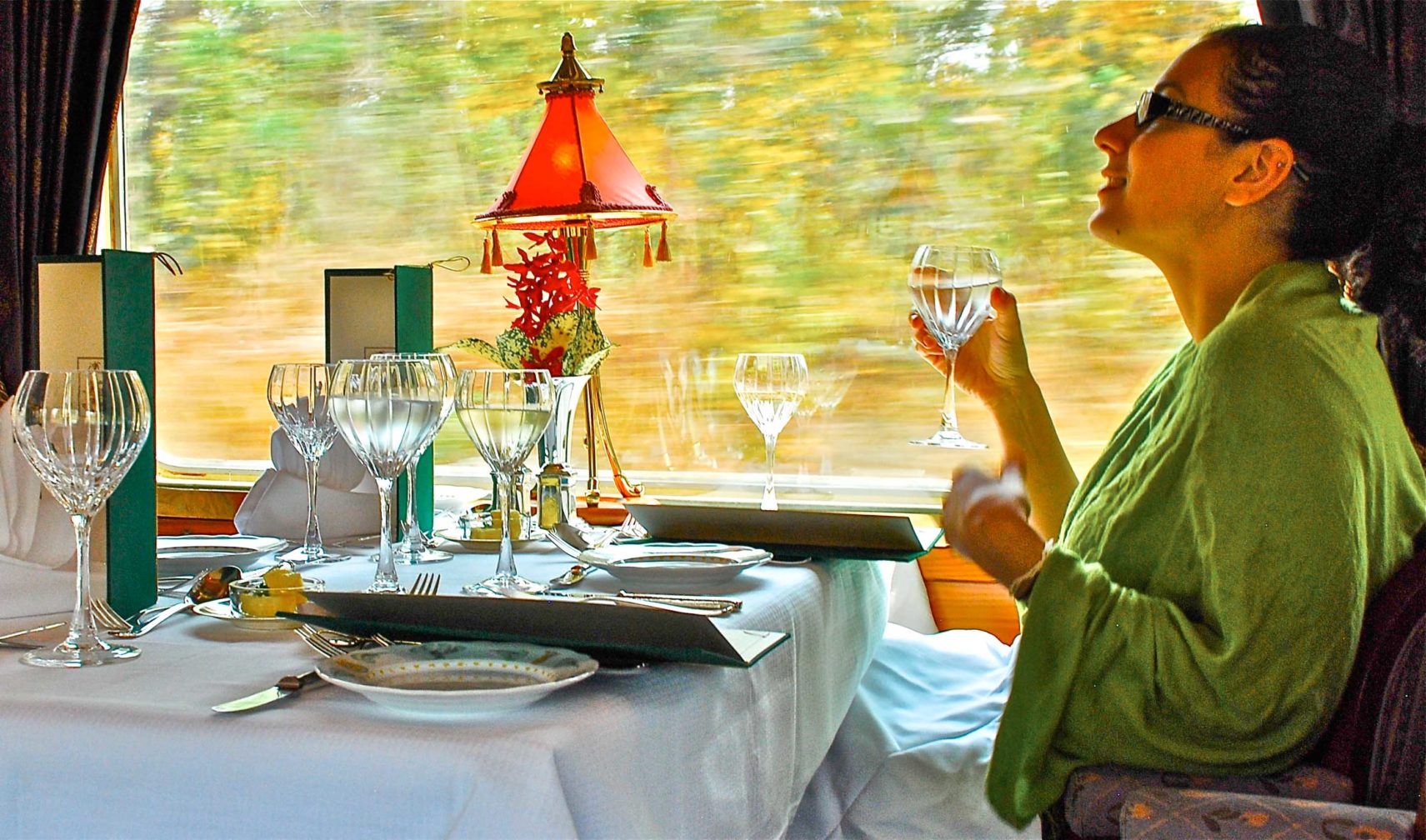 Guest drinking water on the Eastern & Oriental Express