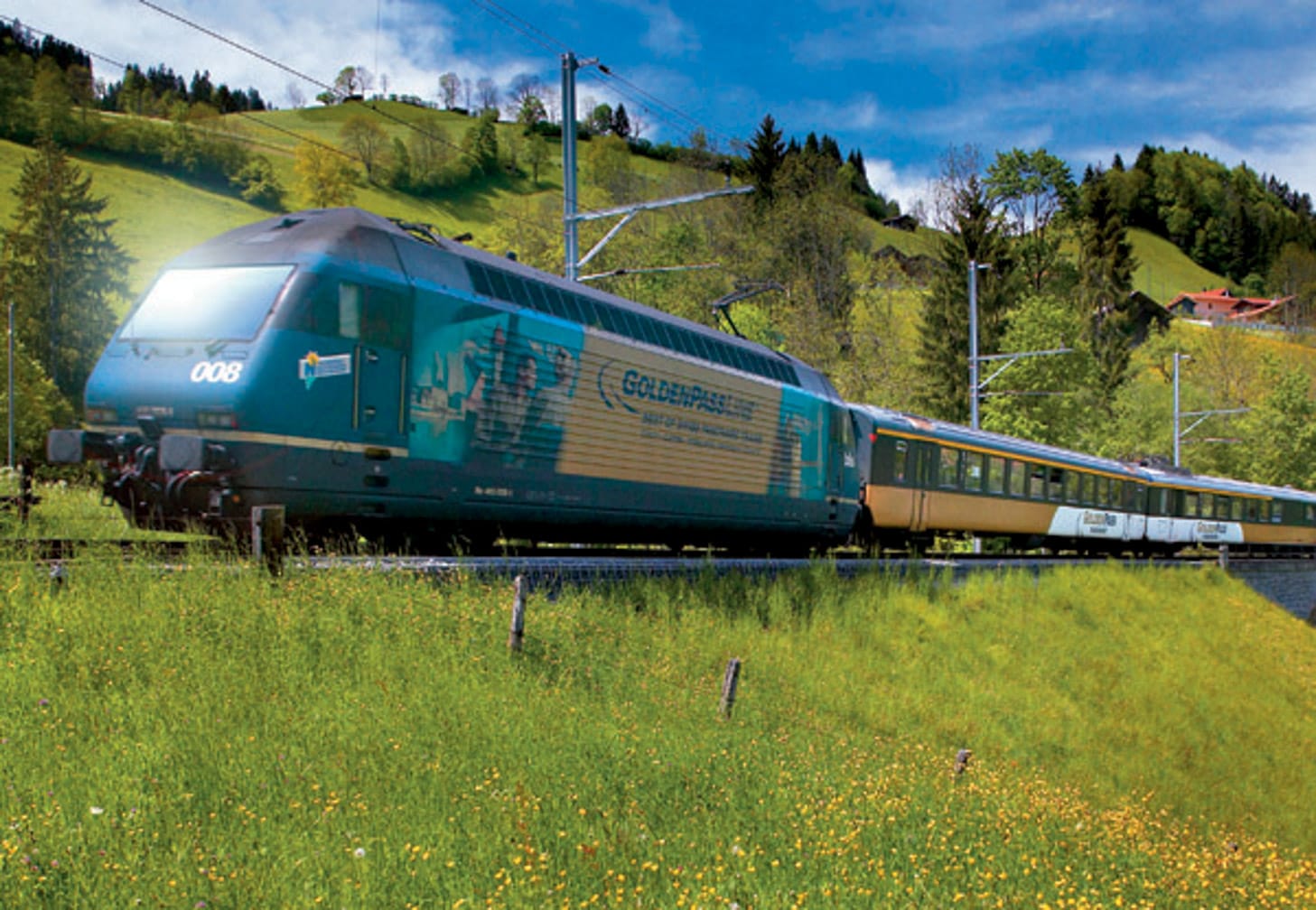 Exterior of the Golden Pass Panoramic Express train