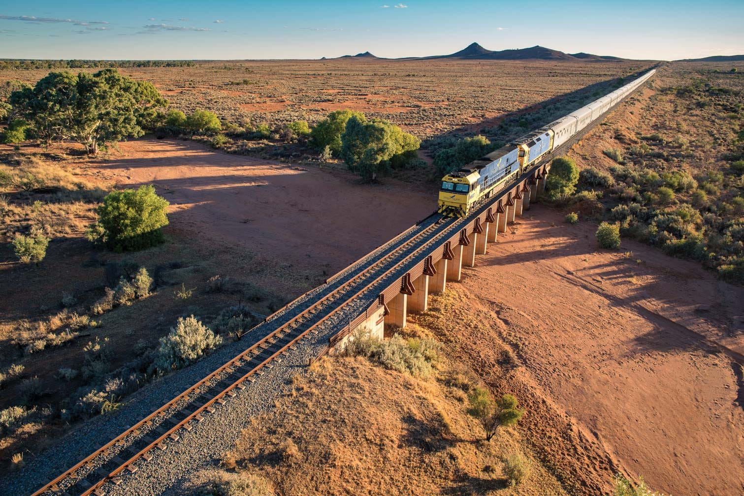 Indian Pacific train heading east towards Broken Hill Pinnacles