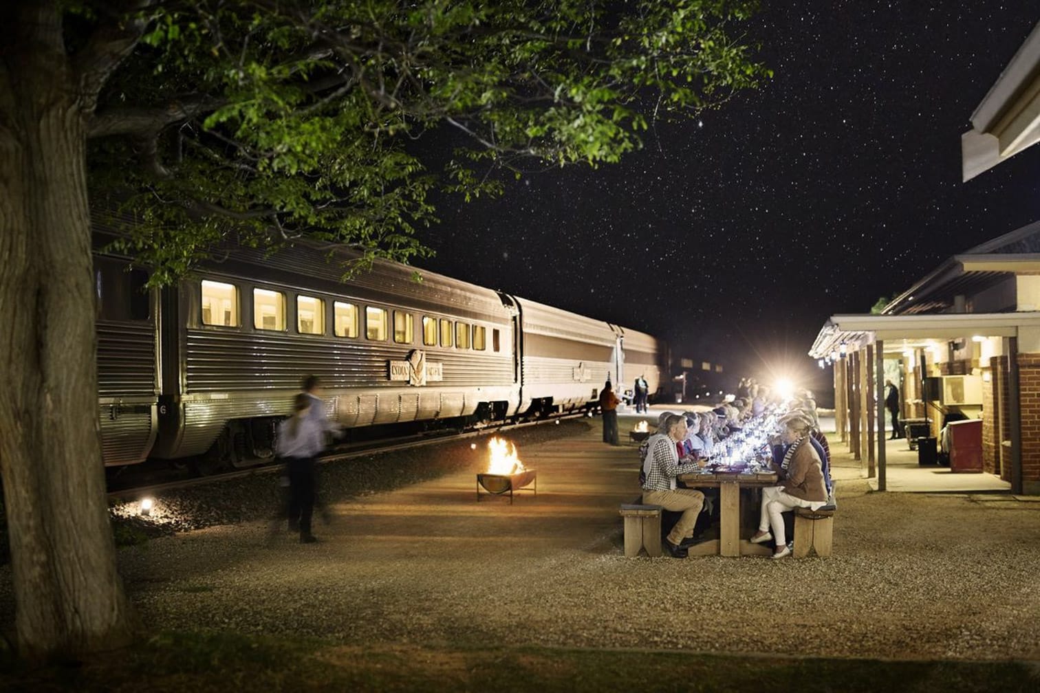 Night in station on the Indian Pacific train